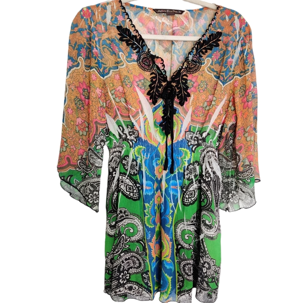 Nordstrom Mushka by Sienna Rose Sheer Embroidered Tunic Coverup Blouse EUC sz M